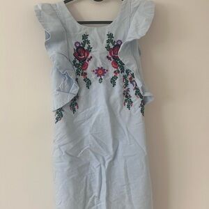 Zara Light Blue Dress with Floral Embroidery